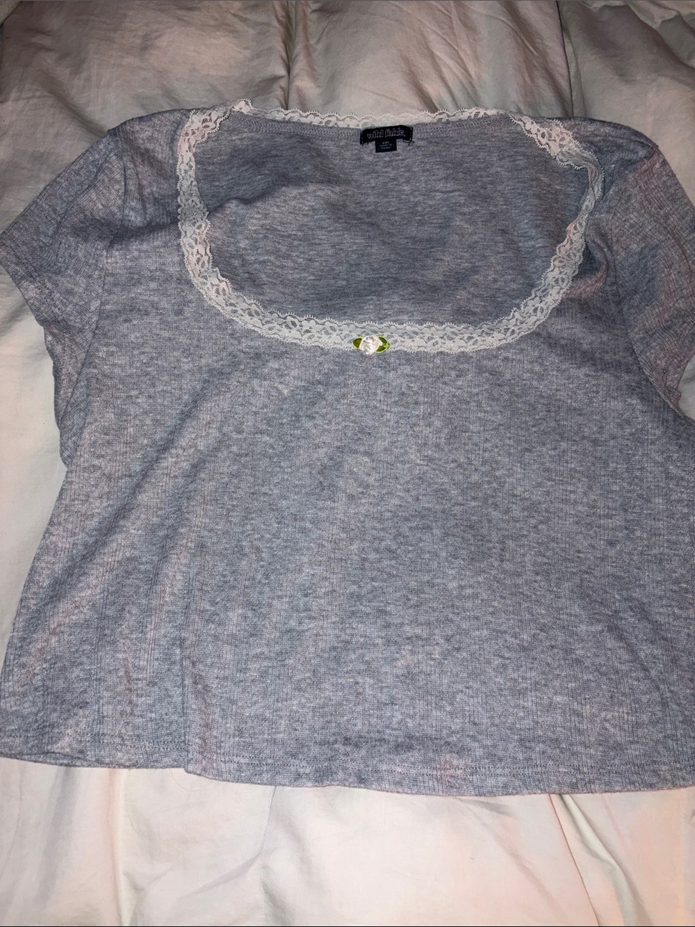 wild fable Gray Lace-Trim Scoop Neck Tank